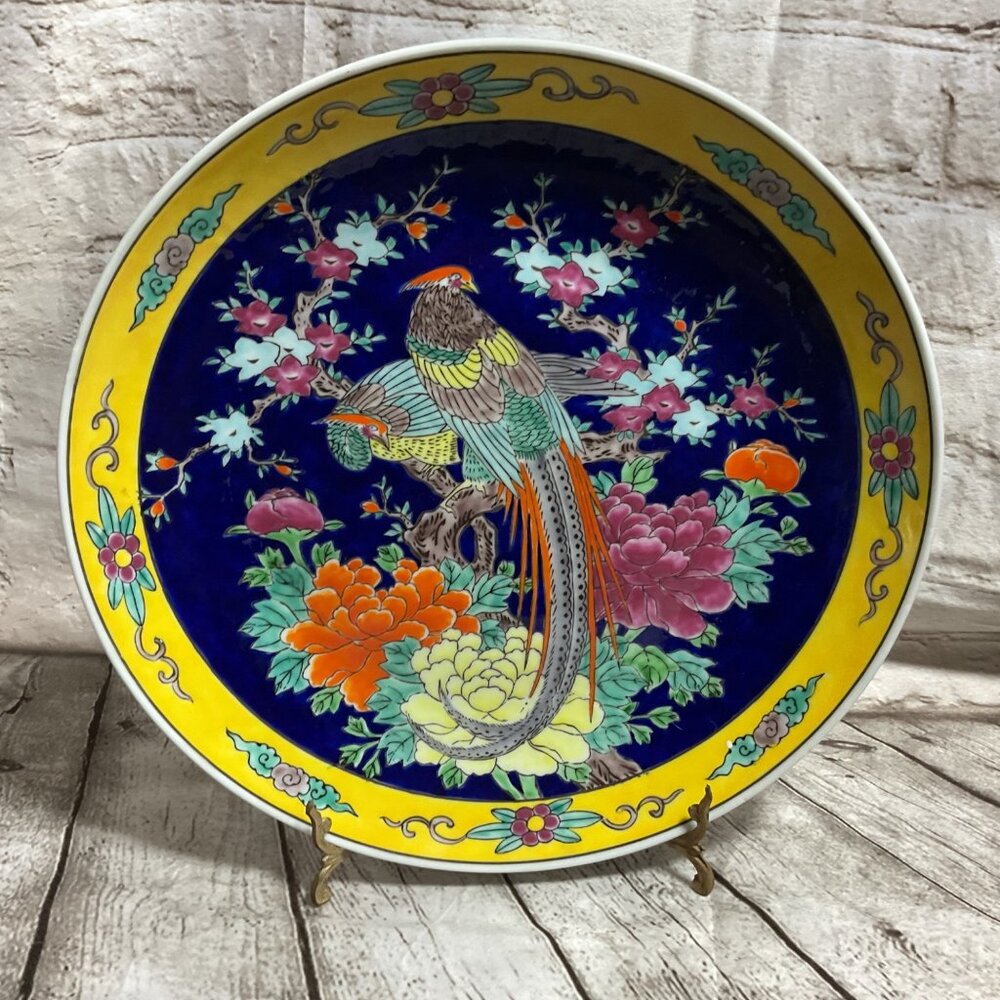 Vintage Yamatoku Japanese Porcelain Decorative Plate Platter Charger 12" Meiji